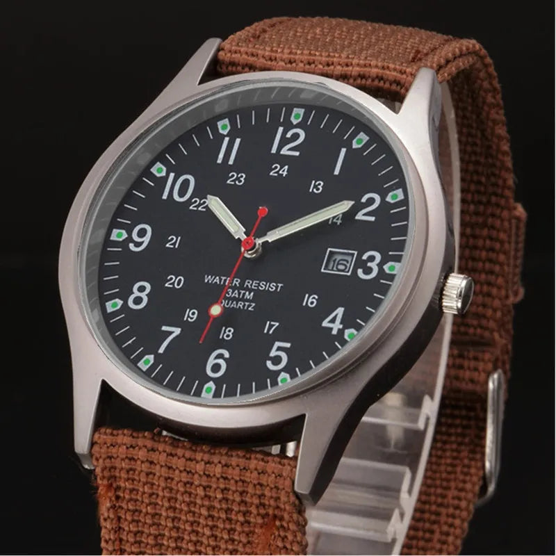 Men's Quartz Military Style Watch with Nylon Strap and Date Display-The Yellow Prime