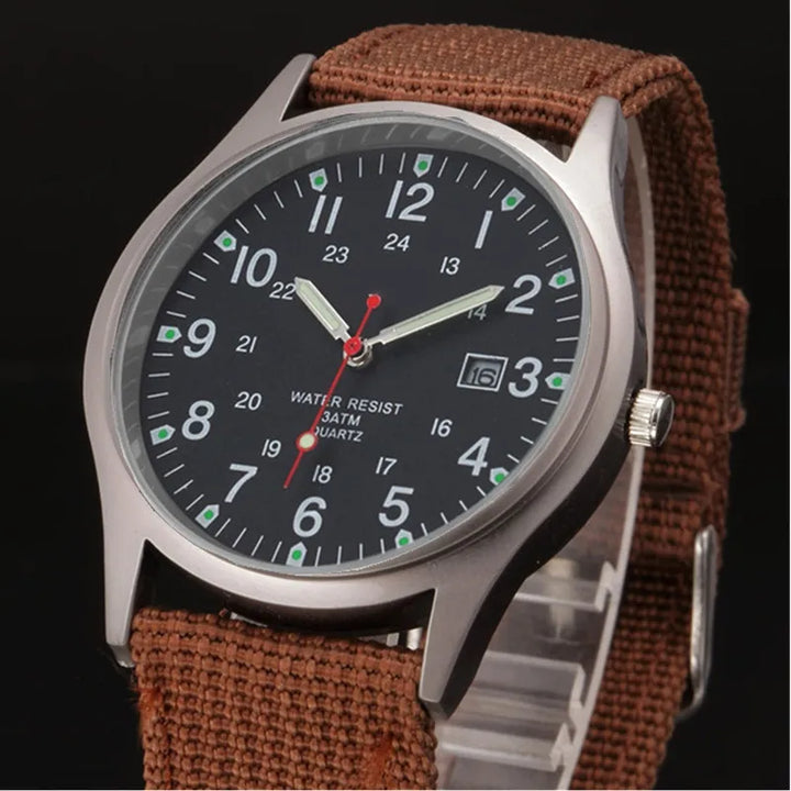 Men's Quartz Military Style Watch with Nylon Strap and Date Display-The Yellow Prime