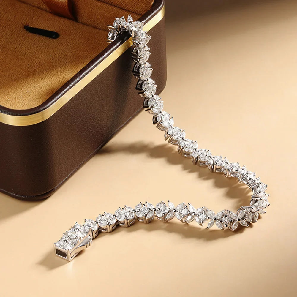 Women's Moissanite Tennis Bracelet in Sterling Silver Floral Design-The Yellow Prime
