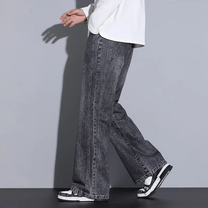 Men's Wide-Leg Denim Jeans with Drawstring Waist