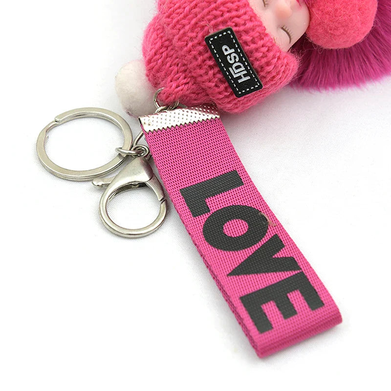Women's Cute Pompom Sleeping Baby Plush Keychain Bag Charm-The Yellow Prime