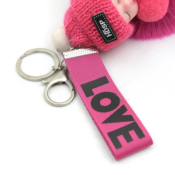 Women's Cute Pompom Sleeping Baby Plush Keychain Bag Charm-The Yellow Prime
