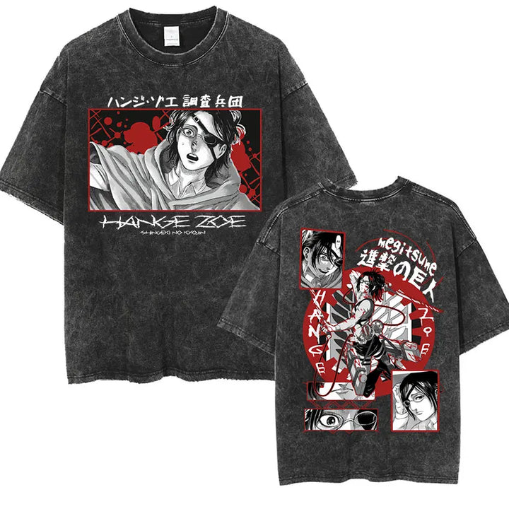 Men's Vintage Washed Anime Print T-shirt with Wings of Freedom Design-The Yellow Prime