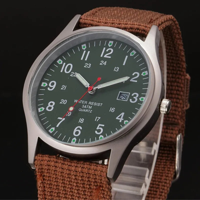 Men's Quartz Military Style Watch with Nylon Strap and Date Display-The Yellow Prime