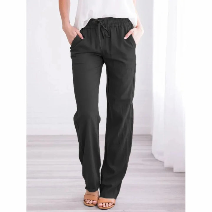 Women's Cotton Linen Drawstring Casual Pants with Elastic Waist-The Yellow Prime