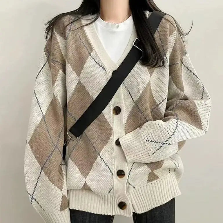 Women's Diamond Knit Cardigan-The Yellow Prime