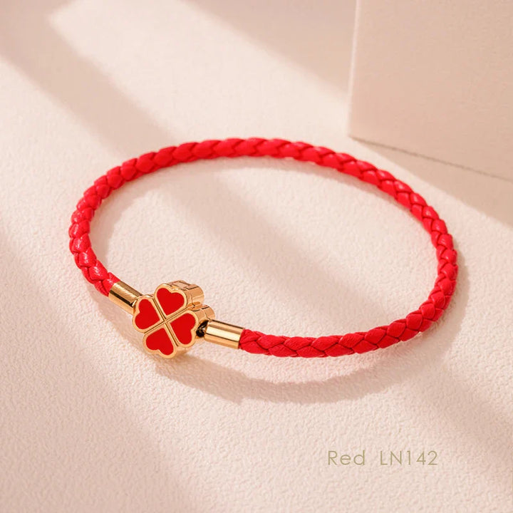 Women's Braided Leather Lucky Bracelet with Four Leaf Clover-The Yellow Prime