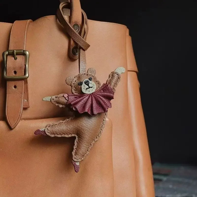 Women's PU Leather Bag Charm Dancing Bear Keychain Gift-The Yellow Prime