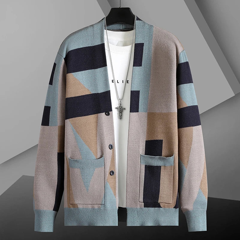 Men's Geometric Knit Cardigan-The Yellow Prime