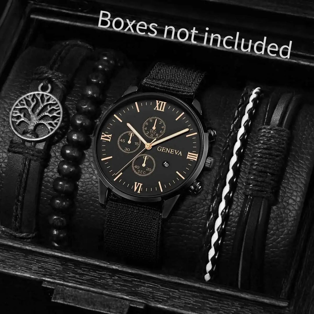Men's Casual Quartz Watch and Bracelet Set with Nylon Band-The Yellow Prime