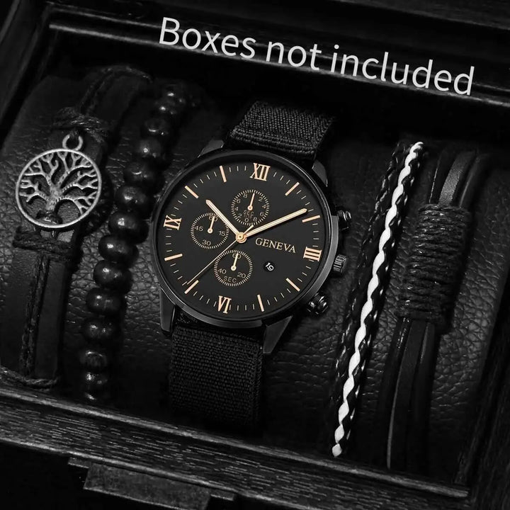 Men's Casual Quartz Watch and Bracelet Set with Nylon Band-The Yellow Prime