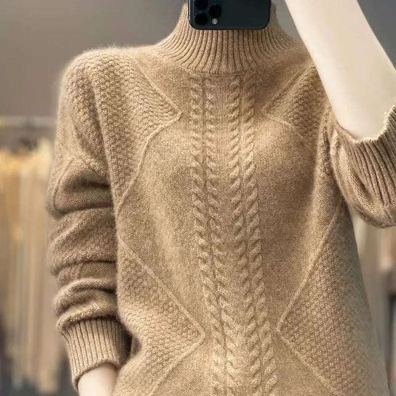 Womens Cable-Knit Mock-Neck Sweater-The Yellow Prime