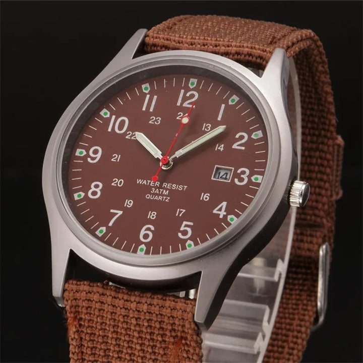 Men's Quartz Military Style Watch with Nylon Strap and Date Display-The Yellow Prime