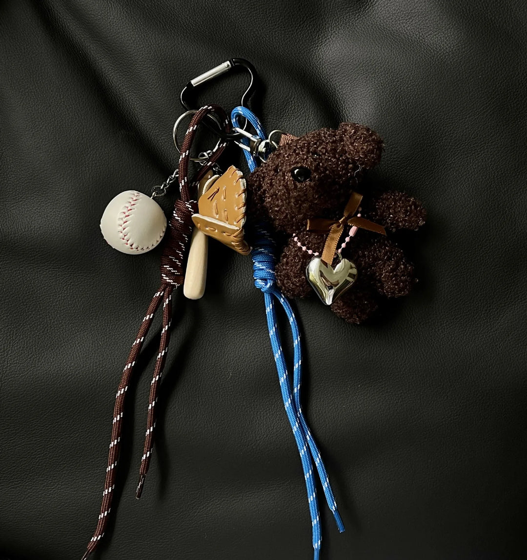 Women's Plush Baseball Dog Key Chain Bag Charm Cute Accessory-The Yellow Prime