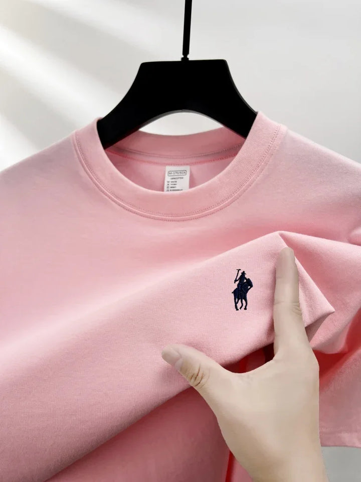 Men's Cotton Short Sleeve Round Neck T-Shirt with Pony Embroidery-The Yellow Prime