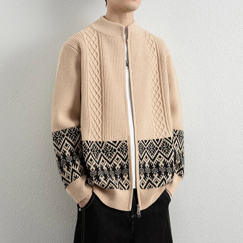 Men's Jacquard Zip-Up Cardigan-The Yellow Prime