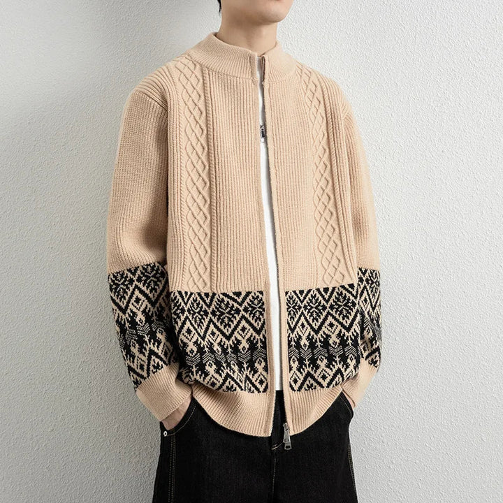 Men's Jacquard Zip-Up Cardigan-The Yellow Prime