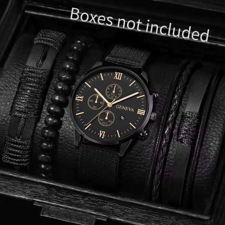 Men's Casual Quartz Watch and Bracelet Set with Nylon Band-The Yellow Prime