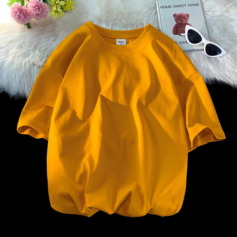 Men's Oversized Summer Short Sleeve Cotton T-Shirt in Solid Colors-The Yellow Prime