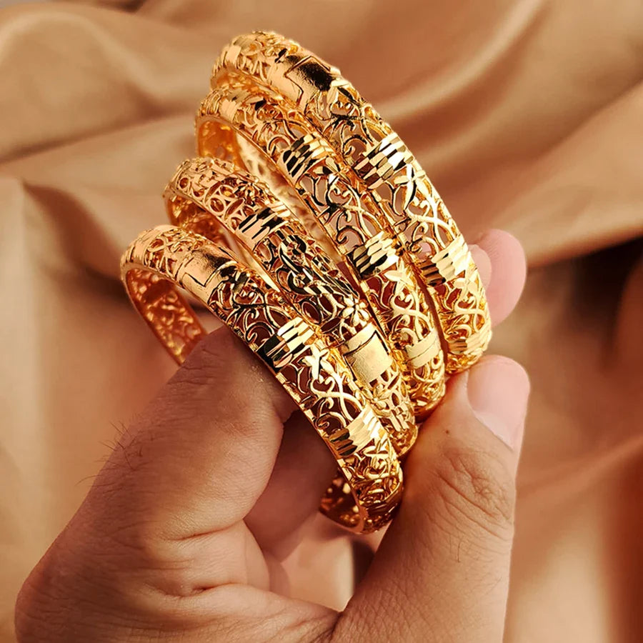 Women's Gold Openwork Bangle Wedding Bracelet in Dubai Style-The Yellow Prime