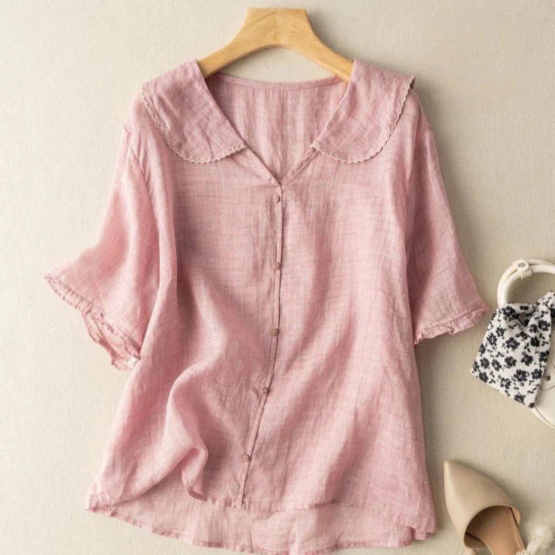 Selena | Women's Cotton Short Sleeve Blouse-The Yellow Prime