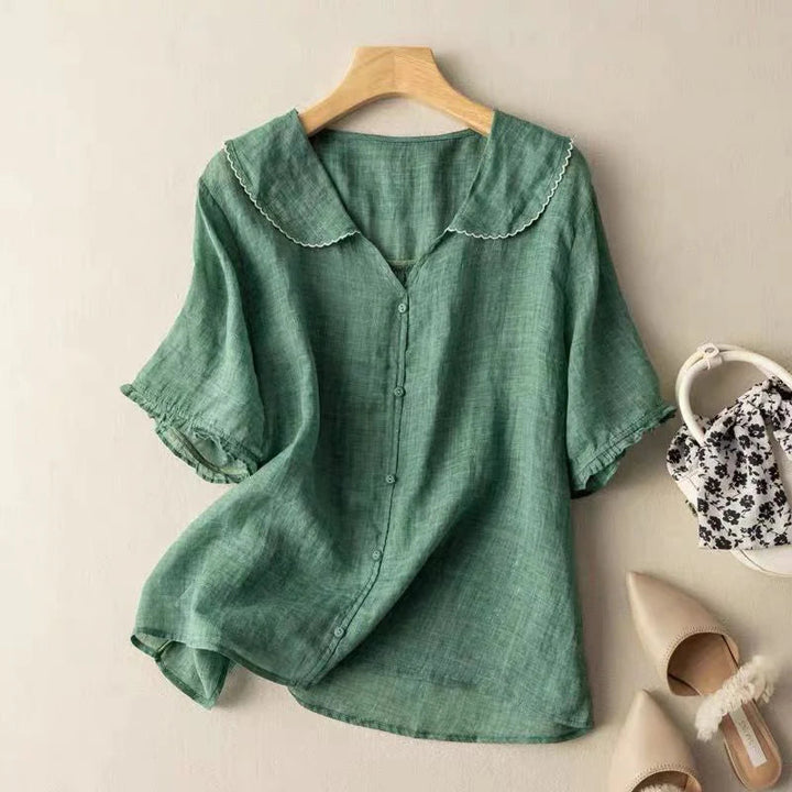 Selena | Women's Cotton Short Sleeve Blouse-The Yellow Prime