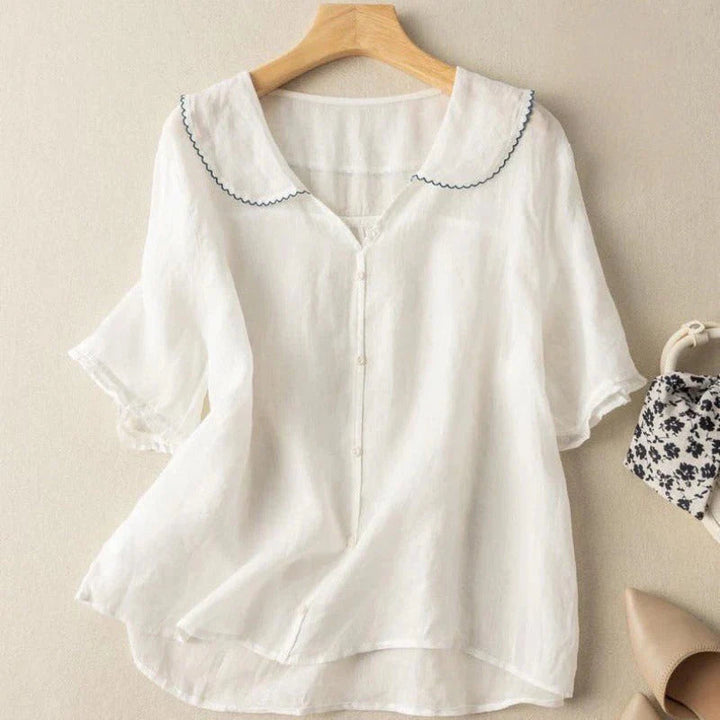 Selena | Women's Cotton Short Sleeve Blouse-The Yellow Prime