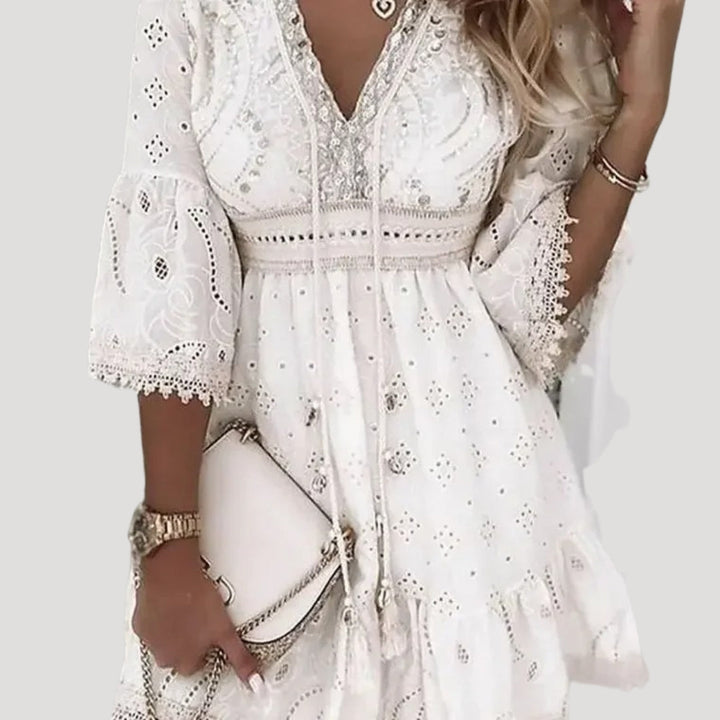 Senny | Women's Boho Mini Dress with Embroidery-The Yellow Prime