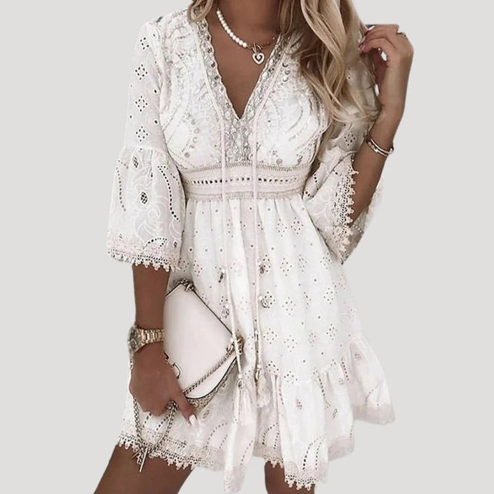 Senny | Women's Boho Mini Dress with Embroidery-The Yellow Prime