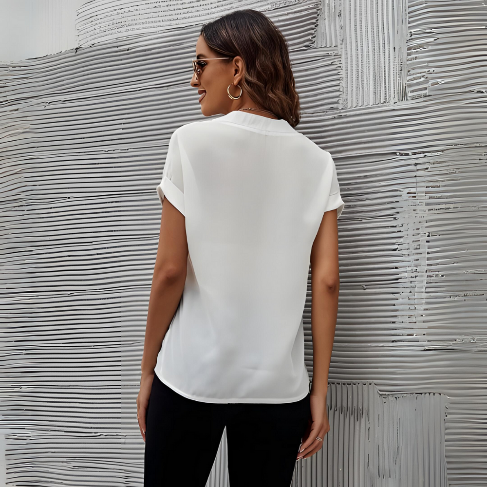 Serenity | Women's Elegant White V-Neck Blouse for Spring-The Yellow Prime