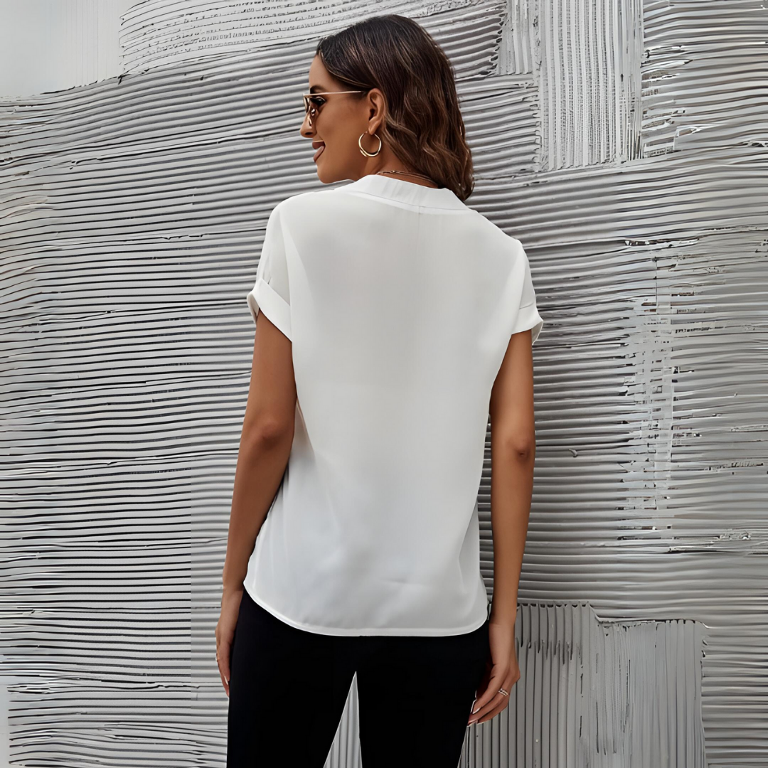 Serenity | Women's Elegant White V-Neck Blouse for Spring-The Yellow Prime