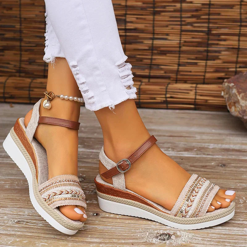 Evangeline | Women's Platform Sandals with Embellished Straps-The Yellow Prime