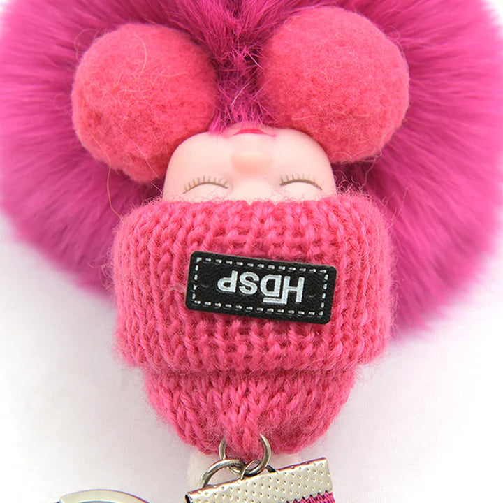 Women's Cute Pompom Sleeping Baby Plush Keychain Bag Charm-The Yellow Prime