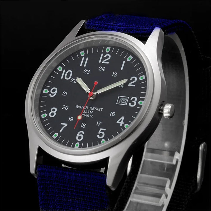 Men's Quartz Military Style Watch with Nylon Strap and Date Display-The Yellow Prime
