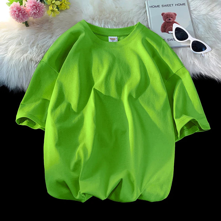 Men's Oversized Summer Short Sleeve Cotton T-Shirt in Solid Colors-The Yellow Prime