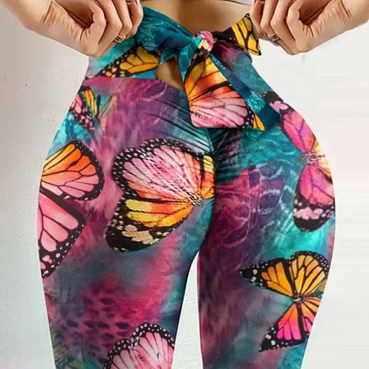 Leggings de yoga taille haute pour femmes, à imprimé papillons, pour le fitness