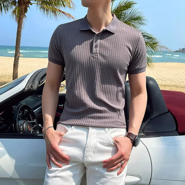 Men's Lightweight Breathable Silk Mesh Polo Shirt with Ribbed Collar-The Yellow Prime