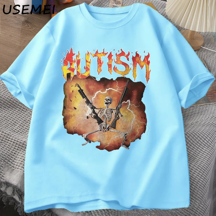 Men's Funny Skeleton Autism Meme Graphic T-Shirt - Vintage Streetwear-The Yellow Prime