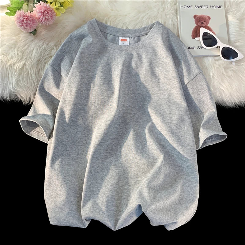 Men's Oversized Summer Short Sleeve Cotton T-Shirt in Solid Colors-The Yellow Prime