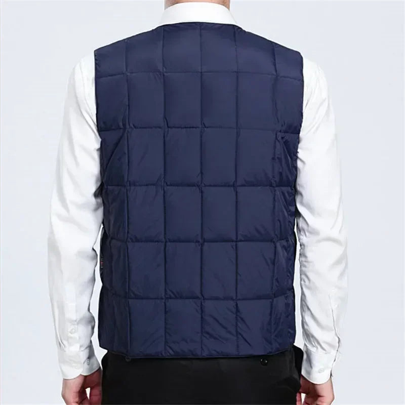 Men's Lightweight Down Vest - V Neck, Polyester, Winter Wear