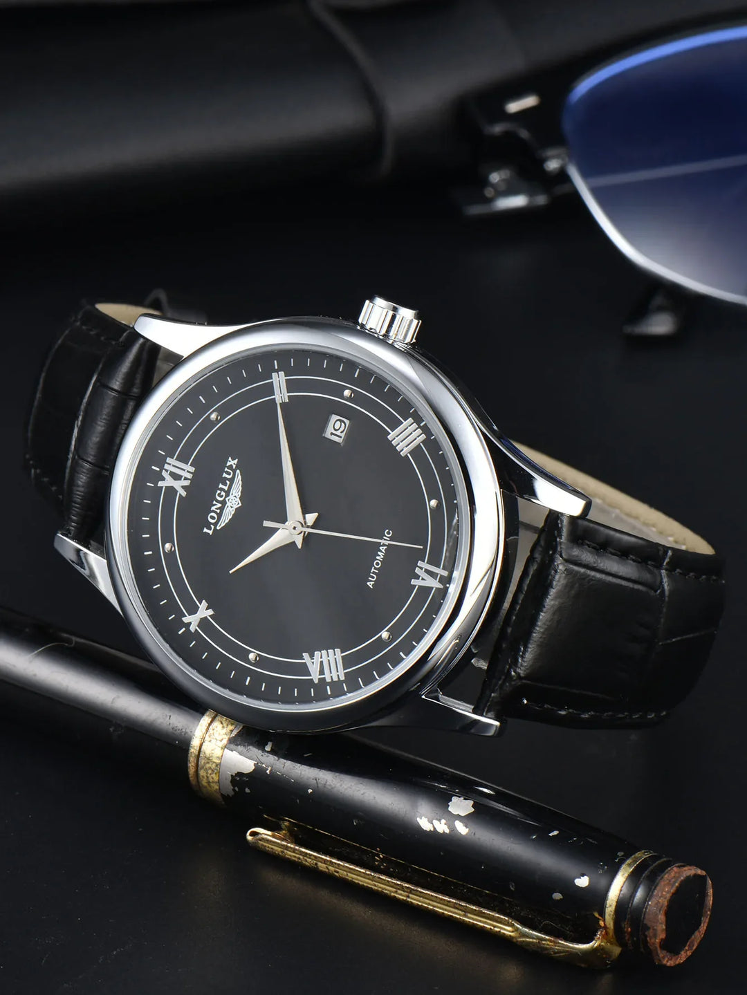 Men's Automatic Leather Strap Mechanical Date Waterproof Watch-The Yellow Prime