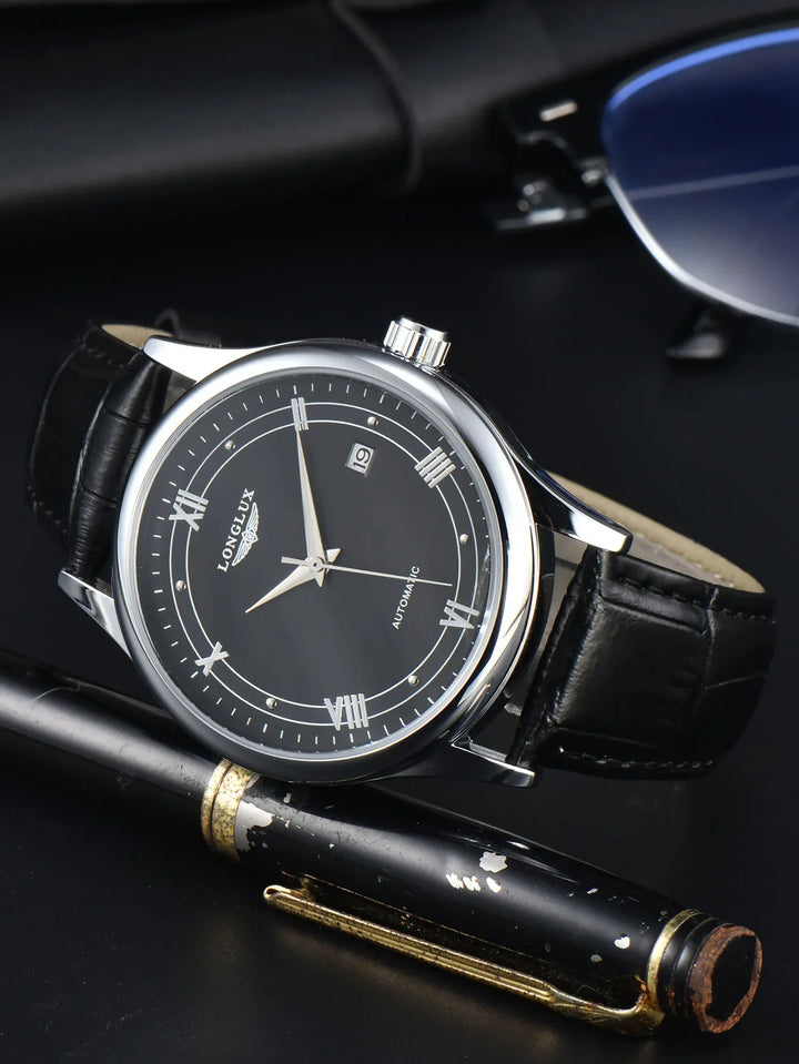 Men's Automatic Leather Strap Mechanical Date Waterproof Watch-The Yellow Prime
