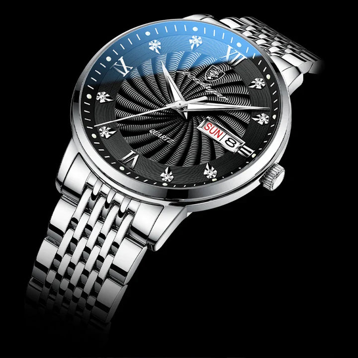 Men's Stainless Steel Luminous Quartz Wristwatch with Date and Week-The Yellow Prime
