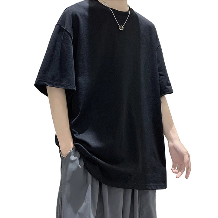 Men's Oversized Summer Short Sleeve Cotton T-Shirt in Solid Colors-The Yellow Prime