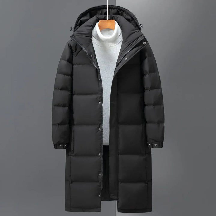 Herren-Langjacke mit Kapuze, Wattierung und durchgehendem Reißverschluss