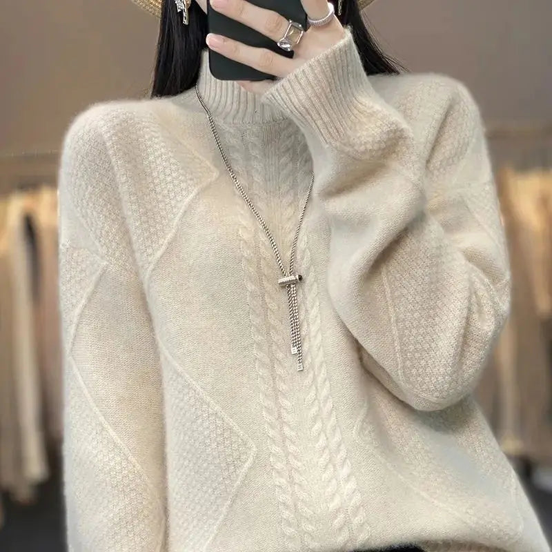 Womens Cable-Knit Mock-Neck Sweater-The Yellow Prime