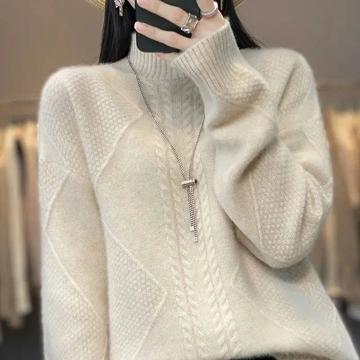 Womens Cable-Knit Mock-Neck Sweater-The Yellow Prime