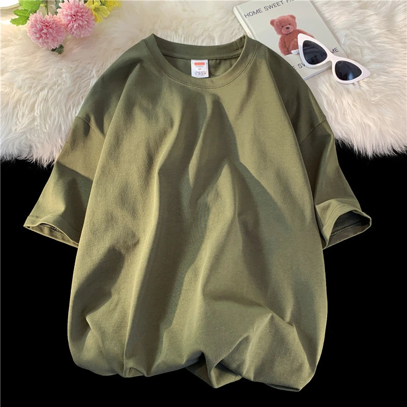 Men's Oversized Summer Short Sleeve Cotton T-Shirt in Solid Colors-The Yellow Prime