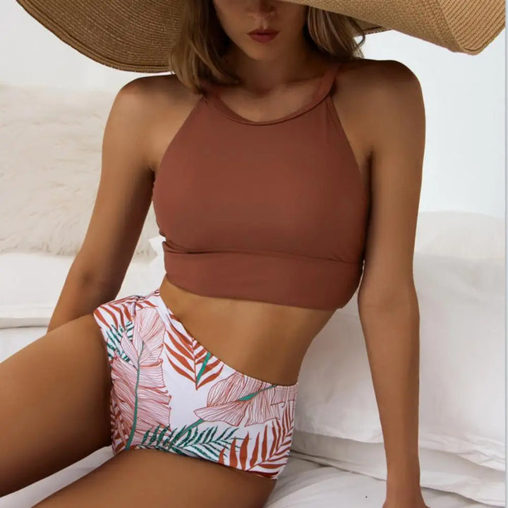 Edith | Women's Elegant Floral Print High Waist Bikini Sets-The Yellow Prime