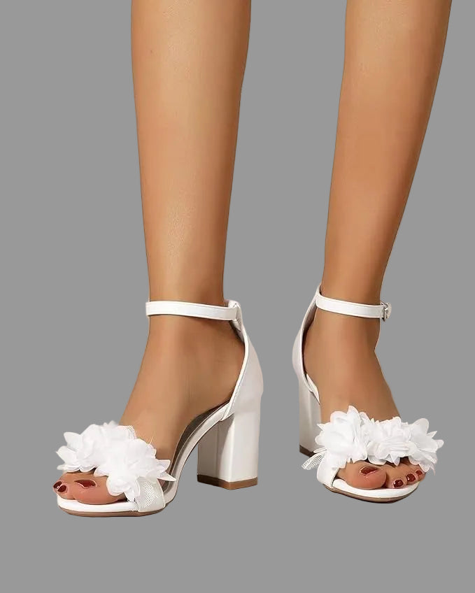 Sierra | Women's High Heel Sandals with Floral Decorations-The Yellow Prime